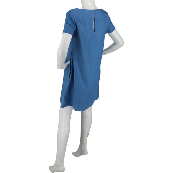 ModCloth Floral Embroidered Chambray Boho Mini Shift Dress L - Picture 5 of 7